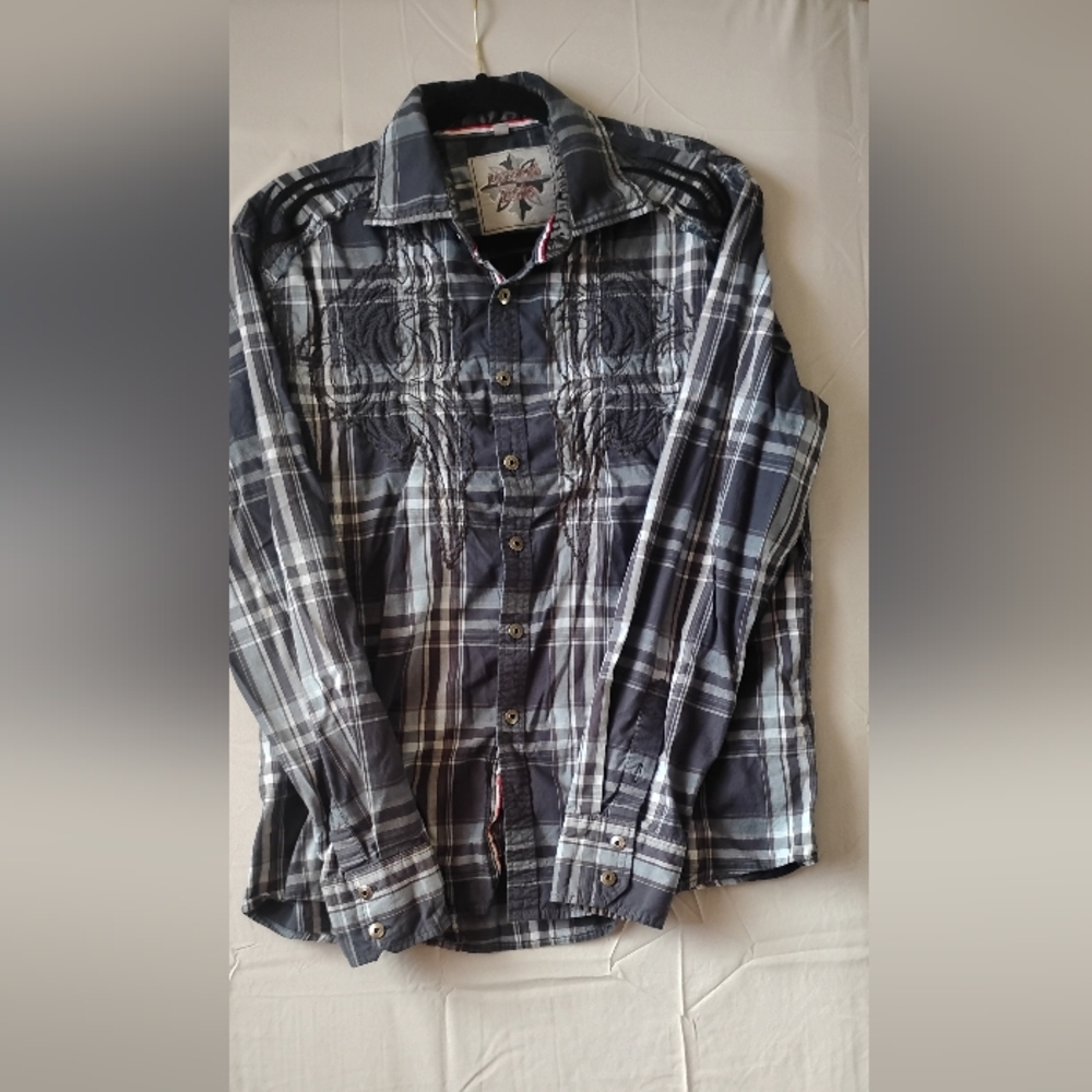 House Of Lords Men Gray Plaid Button-Up Shirt